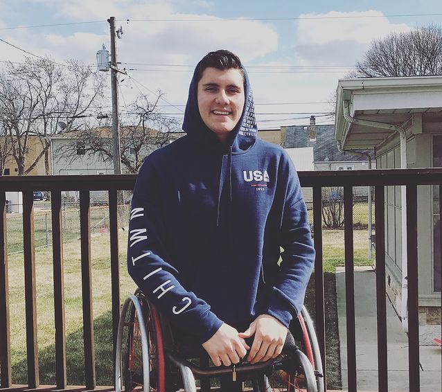 Brody Roybal, Paralympian poses on his deck