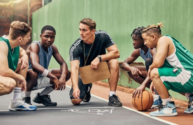 Basketball team during a huddle