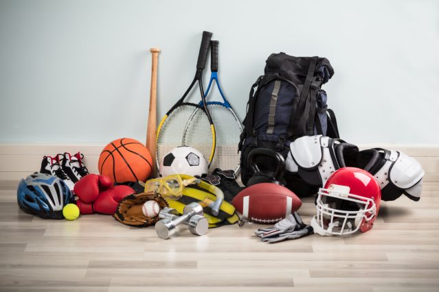 Assorted Sports Equipment on Floor