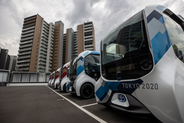 A general view of internal shuttle bus station during the Olympic and Paralympic Village media tour on June 20, 2021 in Tokyo, Japan.