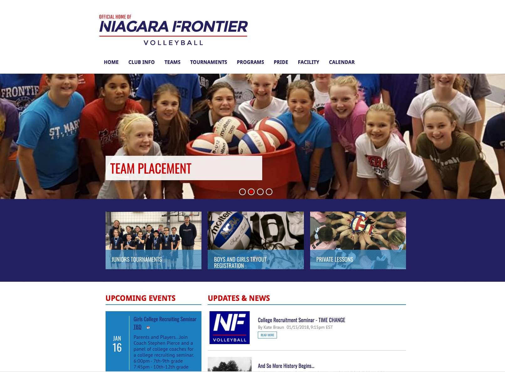 Niagara Frontier Volleyball Site Screenshot