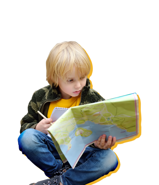 Kid reading map