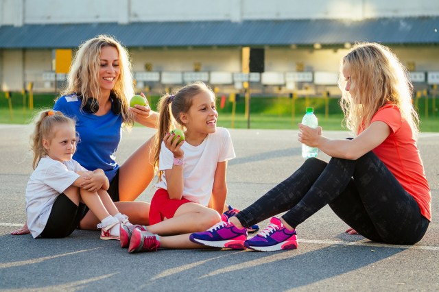 active family at outdoor eating