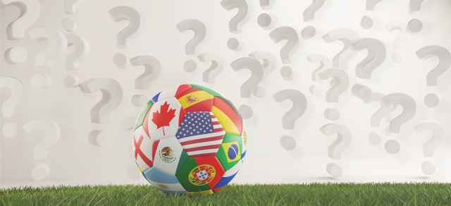 soccer ball flags with question marks overlay 3d-illustration