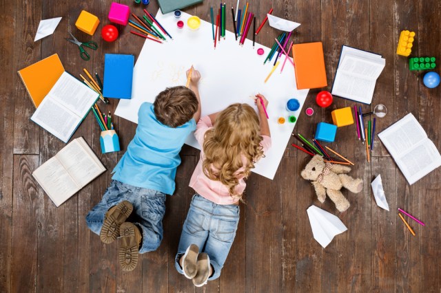 Happy children with crafts