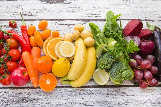Multi colored fruits and vegetables