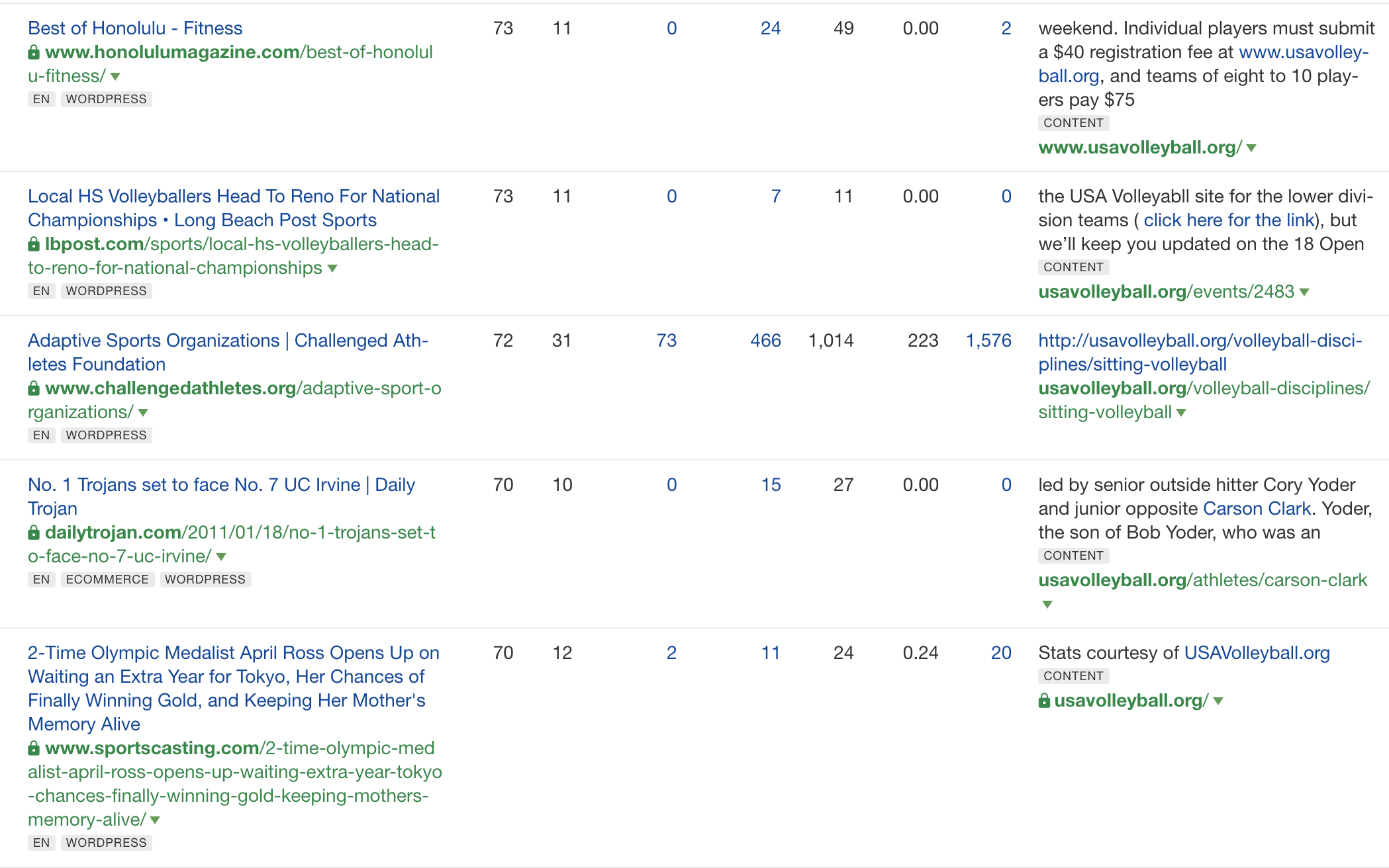 Screen shot of Ahrefs SEO search results